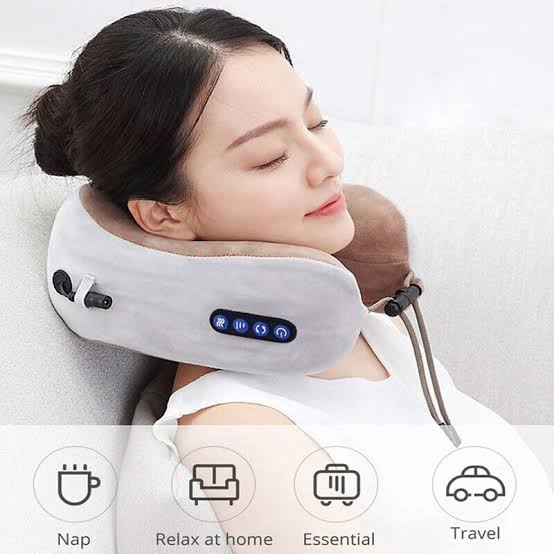 Travel Neck Pillow/Electric Neck Massager with Heating, Memory Foam Pillow for Neck Pain Relief, Neck Support Pillow for Airplane, Car, Office, Gift (Grey)