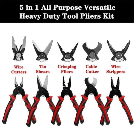 5 In 1 Multifunctional Plier Tool Set, Interchangeable Plier, Wire Cutter, Stripper, Crimping Pliers