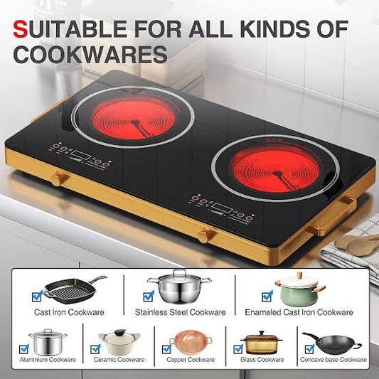 “Silver Crest Double Infrared Cooker - Fast Heating, Energy Efficient, 2-Burner Electric Stove for Quick Cooking