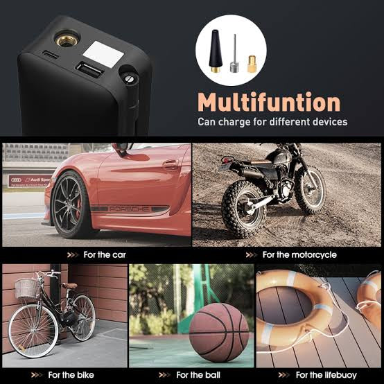 High Quality 2 in 1 Car Bike Tire inflyater + pancher kit .Tire Air compressor. Air pump
