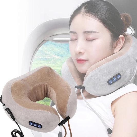Travel Neck Pillow/Electric Neck Massager with Heating, Memory Foam Pillow for Neck Pain Relief, Neck Support Pillow for Airplane, Car, Office, Gift (Grey)
