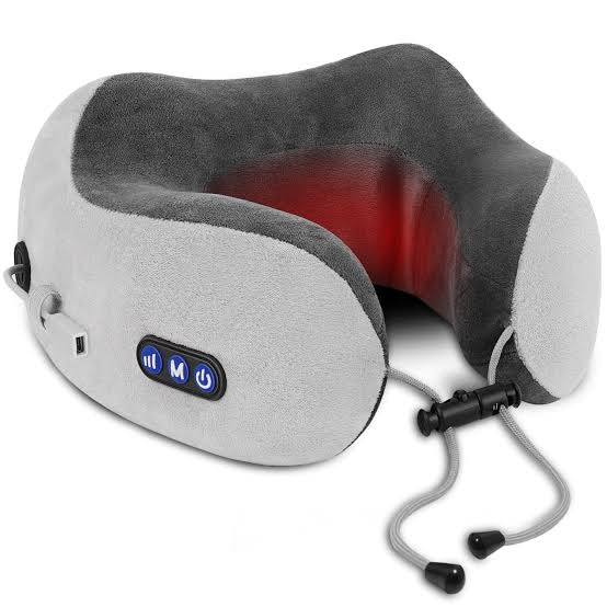 Travel Neck Pillow/Electric Neck Massager with Heating, Memory Foam Pillow for Neck Pain Relief, Neck Support Pillow for Airplane, Car, Office, Gift (Grey)