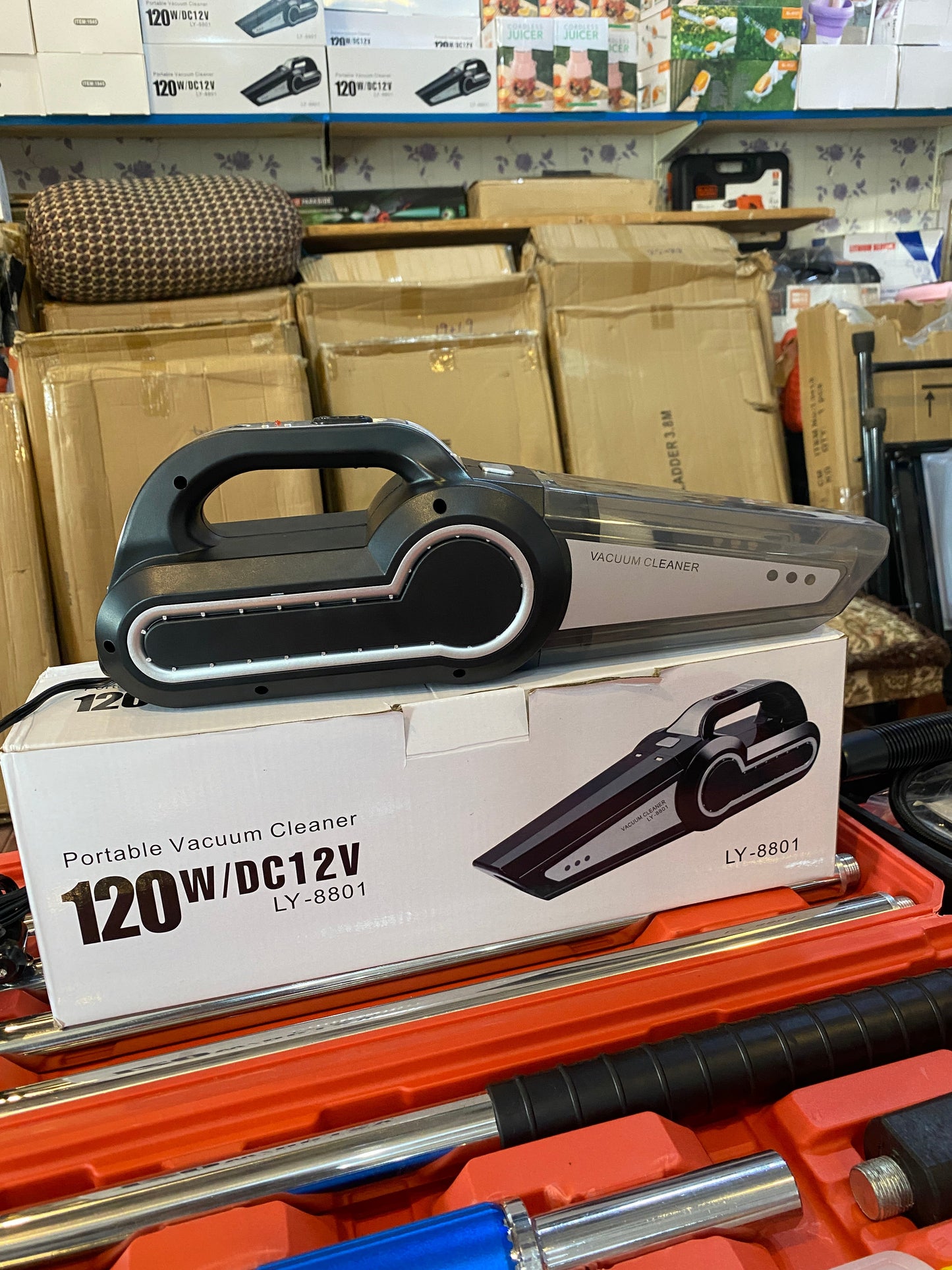 4in1 Black Silver 120W DC12V Wet & Dry Portable Vacuum Cleaner & air pump and pressure Monitor